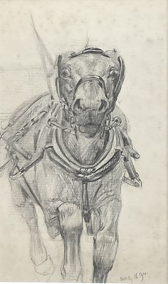 Lot 1010 - *Lucy Kemp-Welch (1869-1958) pencil drawing - 'The Runaway', dated Aug. 16. '94, 15.5cm x 9.5cm, in glazed gilt frame. NB: From an 1894 album of drawings and oils which was a gift from Lu...