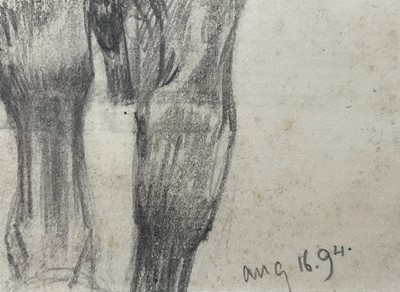Lot 1010 - *Lucy Kemp-Welch (1869-1958) pencil drawing - 'The Runaway', dated Aug. 16. '94, 15.5cm x 9.5cm, in glazed gilt frame. NB: From an 1894 album of drawings and oils which was a gift from Lu...