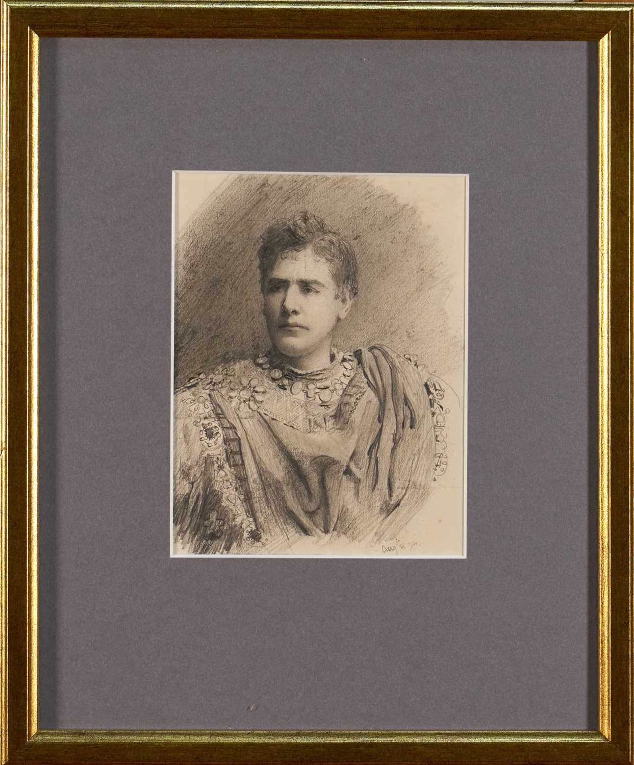 Lot 1009 - *Lucy Kemp-Welch (1869-1958) pencil drawing - William Terriss as Faust, dated Aug. 8. '94, 13.5cm x 10.5cm, in glazed gilt frame. NB: From an 1894 album of drawings and oils which was a g...
