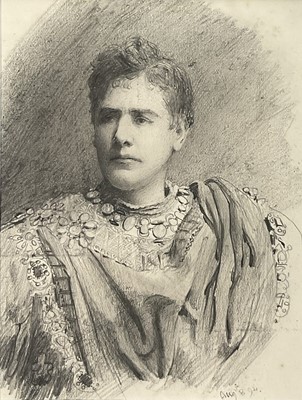 Lot 1009 - *Lucy Kemp-Welch (1869-1958) pencil drawing - William Terriss as Faust, dated Aug. 8. '94, 13.5cm x 10.5cm, in glazed gilt frame. NB: From an 1894 album of drawings and oils which was a g...