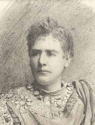 Lot 1009 - *Lucy Kemp-Welch (1869-1958) pencil drawing - William Terriss as Faust, dated Aug. 8. '94, 13.5cm x 10.5cm, in glazed gilt frame. NB: From an 1894 album of drawings and oils which was a g...