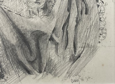 Lot 1009 - *Lucy Kemp-Welch (1869-1958) pencil drawing - William Terriss as Faust, dated Aug. 8. '94, 13.5cm x 10.5cm, in glazed gilt frame. NB: From an 1894 album of drawings and oils which was a g...