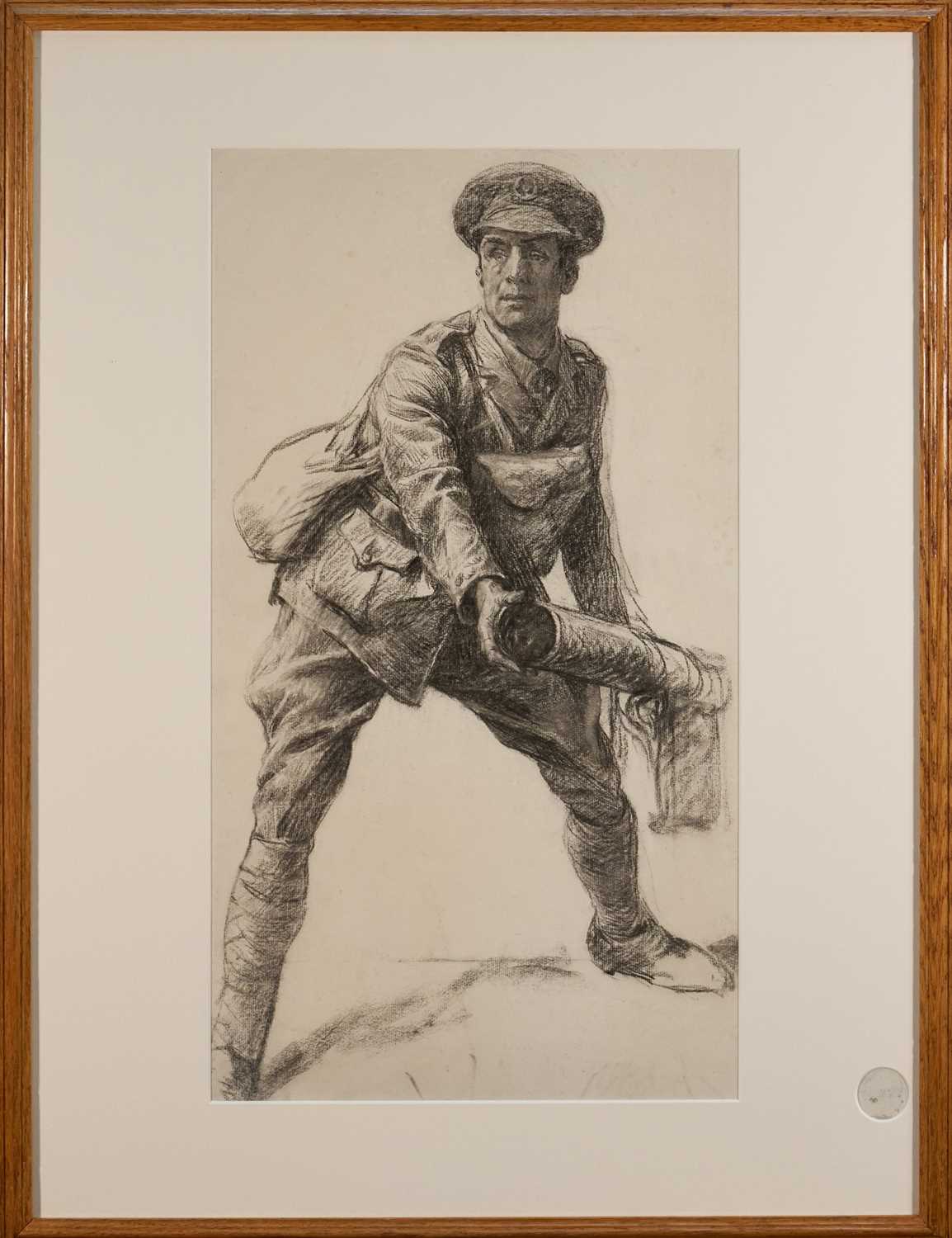 Lot 1008 - *Lucy Kemp-Welch (1869-1958) charcoal sketch for an oil, the First World War hero, The Hon. Captain Elidyr Herbert, with Studio Collection blindstamp lower rig...
