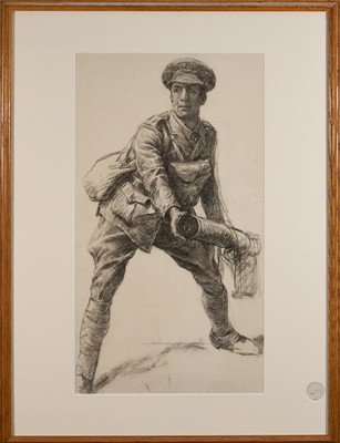 Lot 1008 - *Lucy Kemp-Welch (1869-1958) charcoal sketch for an oil, the First World War hero, The Hon. Captain Elidyr Herbert, with Studio Collection blindstamp lower rig...