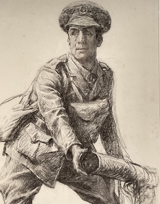 Lot 1008 - *Lucy Kemp-Welch (1869-1958) charcoal sketch for an oil, the First World War hero, The Hon. Captain Elidyr Herbert, with Studio Collection blindstamp lower rig...