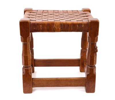 Lot 1261 - Robert Mouseman Thompson oak and woven leather stool