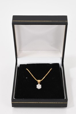 Lot 742 - Diamond single stone pendant with an old brilliant cut diamond estimated to weigh approximately 0.40cts in platinum six claw setting and gold, on an 18ct gold chain