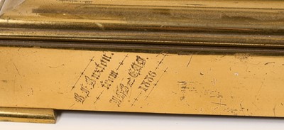 Lot 806 - Unusual Victorian gilt brass cased calendar bracket clock retailed by W. Thornhill, New Bond Street, London with gilt metal dial and three subsidiary dials for day, date and month in four glass c...