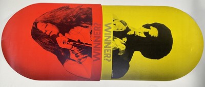 Lot 197 - 1970 pill shaped poster featuring Janis Joplin and Jimi Hendrix, believed to be an anti-drugs publication