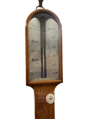 Lot 814 - Victorian stick barometer by Bithray, Royal Exchange, London with silvered dials in oak case