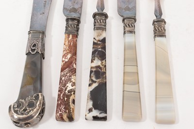 Lot 840 - 18th century agate handled table knife, together with two pairs of Victorian agate handled knives and forks. (5)