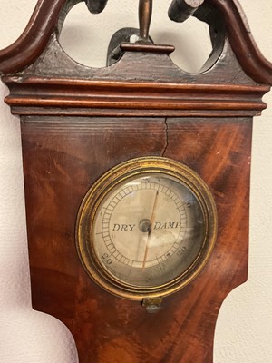 Lot 820 - Early 19th century banjo-shaped barometer of unusual small proportions by J. Donbgani, Newcastle with silvered dials in mahogany case with swan neck pediment 92cm high