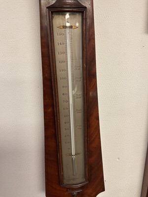 Lot 820 - Early 19th century banjo-shaped barometer of unusual small proportions by J. Donbgani, Newcastle with silvered dials in mahogany case with swan neck pediment 92cm high