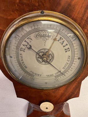 Lot 820 - Early 19th century banjo-shaped barometer of unusual small proportions by J. Donbgani, Newcastle with silvered dials in mahogany case with swan neck pediment 92cm high