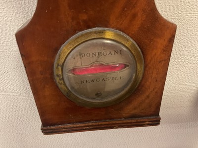 Lot 820 - Early 19th century banjo-shaped barometer of unusual small proportions by J. Donbgani, Newcastle with silvered dials in mahogany case with swan neck pediment 92cm high
