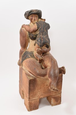 Lot 322 - Attributed to Michele Raymond (French), 20th century pottery sculpture of a woman and child, signed Ray(?), 34cm high