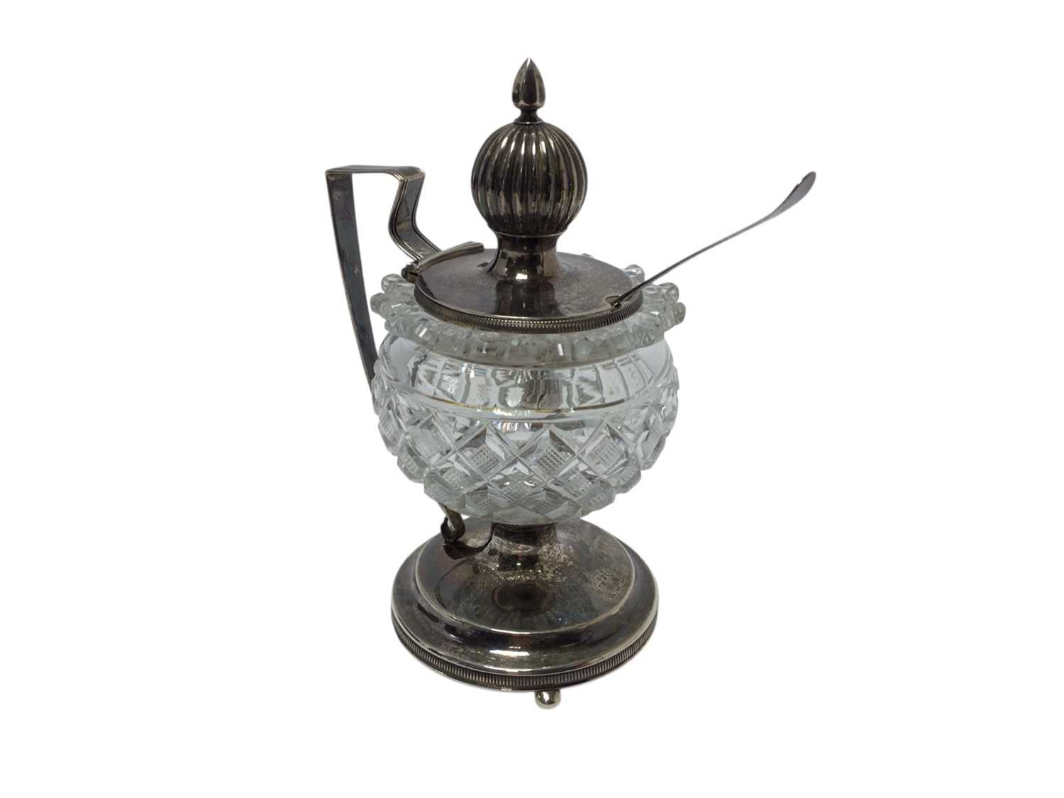 Lot 5215 - Mid 19th century Dutch silver mounted cut glass mustard pot / spice pot with hinged silver cover