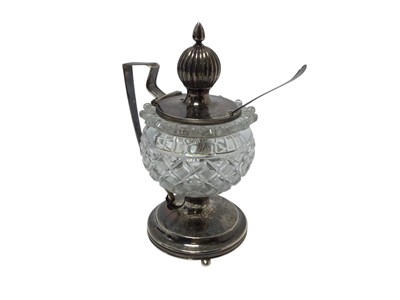 Lot 5215 - Mid 19th century Dutch silver mounted cut glass mustard pot / spice pot with hinged silver cover