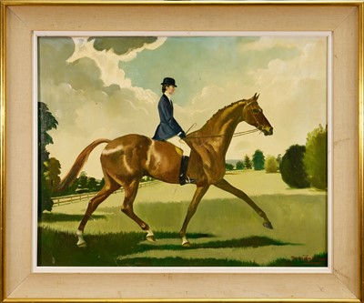 Lot 1108 - *Doris Clare Zinkeisen (1898-1991) oil on canvas - Fiona Gordon, aged 17 riding The Black Knight