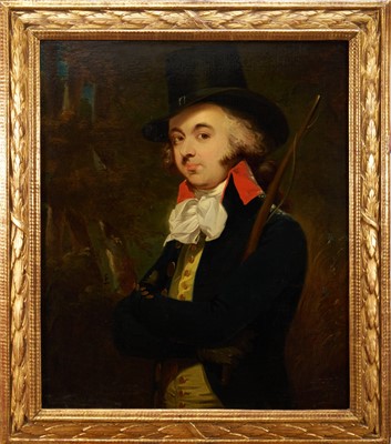 Lot 1100 - Dutch School, late 18th century, oil on canvas laid on board - Portrait of a Dandy, 76.5cm x 64.5cm, in gilt frame
