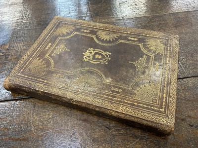 Lot 1463 - Handwritten book of witticisms, in fine binding, bookplate for Robert Tunstill.