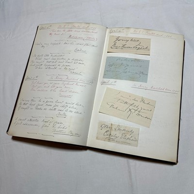 Lot 1222 - Victorian Birthday Book, compiled by M.A. Halliday dedicated to Miss Lowe, May 18th 1889, in a leather binding. Each page annotated with births, deaths, events and quotations, many autographs si...