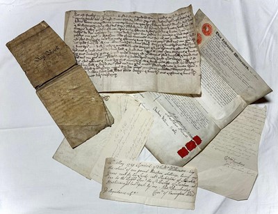 Lot 1224 - 17 th century Tudor period ink inscribed vellum document, an interesting early 18th century vellum and ink inscribed “Say Book” dated 1728 and 1731, together with other early documents