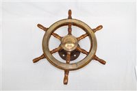 Lot 3793 - Old brass mounted wooden ships' wheel, faintly...