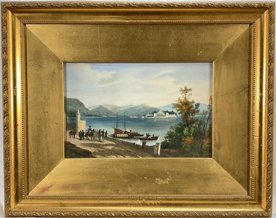 Lot 223 - Italian 19th Century watercolour - Lake Maggiore with Isola Bella beyond, in glazed gilt frame
