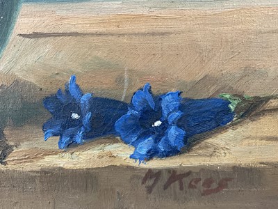 Lot 23 - Mid 20th German oil on canvas, still life on a ledge