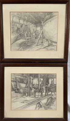 Lot 294 - Aileen Eagleton (1902-1984) pair of pencil drawings of boat yards, signed, 27cm x 34cm, glazed frames (2).