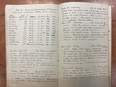Lot 1240 - Two Naval ledgers / logbooks, HMT Glengorm Castle 1914 ( Indian Hospital Ship) places, events, weather conditions etc. H S Gascon 1916