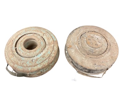 Lot 782 - Two Post Second World War dummy land mines, each approximately 34cm in diameter.