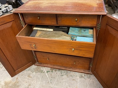 Lot 3110 - Large collection of engineering tools to include, micrometers , measuring instruments, various chuck accesories and cutting tools , tap and dye sets contained in mahog...