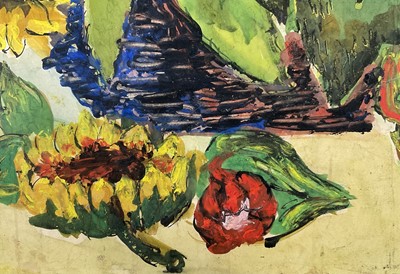 Lot 24 - Eastern European school mixed media on paper, still life of flowers, signed lower right, dated 1966, 55cm x 42cm, glazed frame