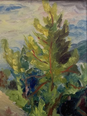 Lot 6 - Omar Kvalvaag (Norwegian, 1909-1997) oil on board, Fjord landscape, signed and dated '75, 37cm x 45cm, framed