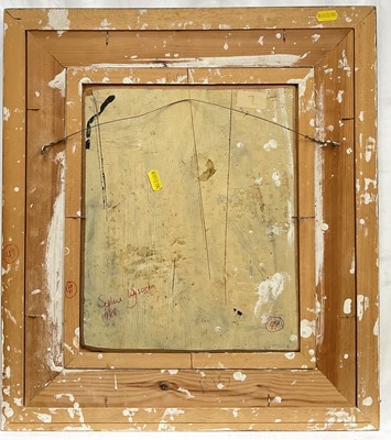 Lot 13 - Sophia Wysocka (1915-2008) oil on board, Roses in a blue vase, inscribed and dated 1988 verso, 31cm x 25cm, framed
