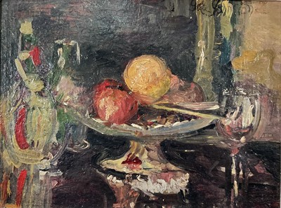 Lot 42 - Eastern European School 20th century oil on board, still life, signed indistinctly top right, 30cm x 40cm, framed