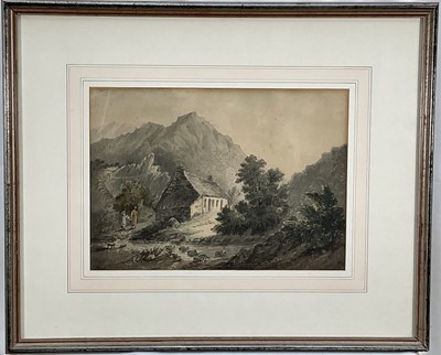 Lot 44 - English School, 20th century watercolour, children beside cottages, 34cm x 49cm, and another watercolour (2)