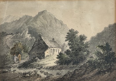 Lot 44 - English School, 20th century watercolour, children beside cottages, 34cm x 49cm, and another watercolour (2)