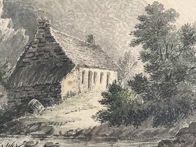 Lot 44 - English School, 20th century watercolour, children beside cottages, 34cm x 49cm, and another watercolour (2)