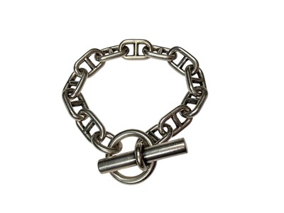 Lot 27 - Hermès 'Chaine d'ancre' silver link bracelet with a T-bar clasp, 23cm long