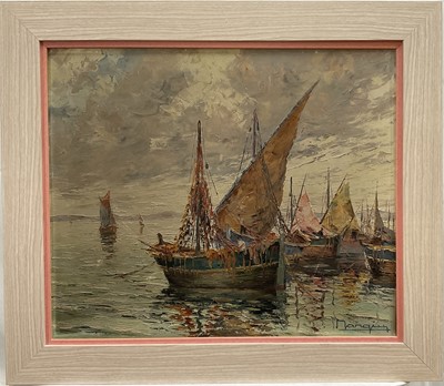 Lot 278 - French School, 20th century, oil on canvas, Bandol fishing boats, bears signature, inscribed verso, framed