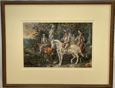 Lot 280 - Two English School watercolours, civil war era soldiers on horseback, one signed indistinctly Cattermole, in glazed frames (2)
