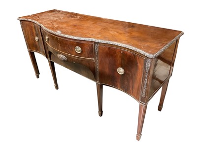 Lot 5303 - Edwardian mahogany serpentine fronted sideboard with a single cupboard, twin central drawers and cellarette drawer, on square tapered legs