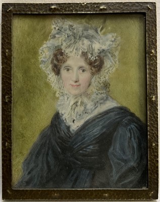Lot 207 - After John Linnell miniature watercolour portrait of Mrs Ann Hawkins, 9.5cm x 7.5cm, glazed frame