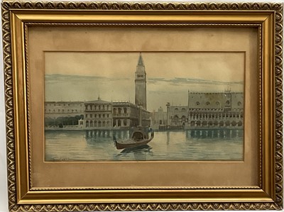 Lot 206 - Italian School, watercolour, Grand Canal and St Marks Square Venice, indistinctly signed, 20cm x 36cm, glazed frame