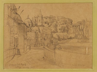 Lot 1197 - *John Aldridge (1905-1983) pencil drawing - Piazza del Popolo, signed, dated 12. Aug. Evening 1951, inscribed, in glazed frame