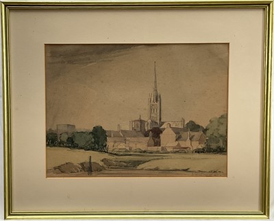 Lot 1208 - *Leslie Hardy Moore (1907-1997) pencil and watercolour - Norwich Cathedral, signed, 26cm x 35cm, in glazed gilt frame