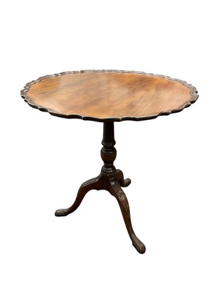 Lot 1313 - Georgian style carved mahogany pie crust occasional table, with solid pie-crust top on baluster column and carved cabriole legs, 70cm diameter x 72cm high